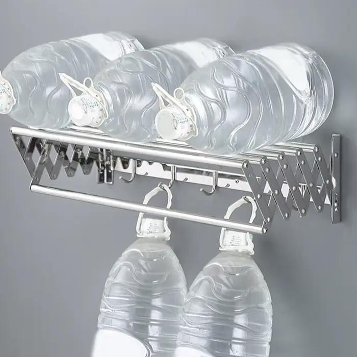 Étendoir à vêtements support de séchage mural polyvalent pliable cintre d'organisation extensible rétractable salle de bain porte-linge