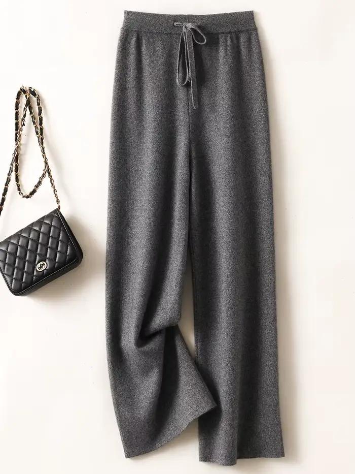 Pantalon basique doux et décontracté pour femme, avec ceinture, tricot 100% laine mérinos, populaire
