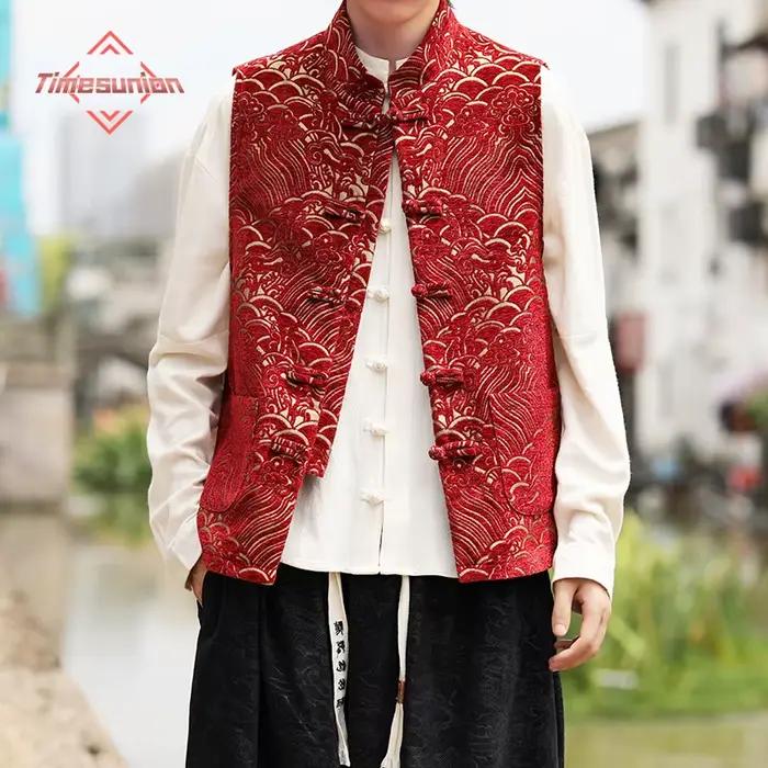 Nouveau gilet rouge chinois pour homme mode Jacquard Tang manteau vestes disque boucle vêtements traditionnels