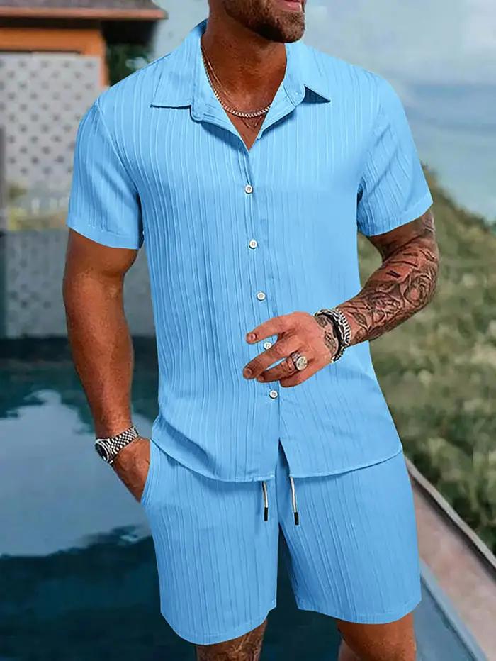 Ensemble polo décontracté, short ajustable et cardigan rayé pour homme en polyester, couleurs unies et multicolores, idéal pour les activités estivales et les sorties décontractées