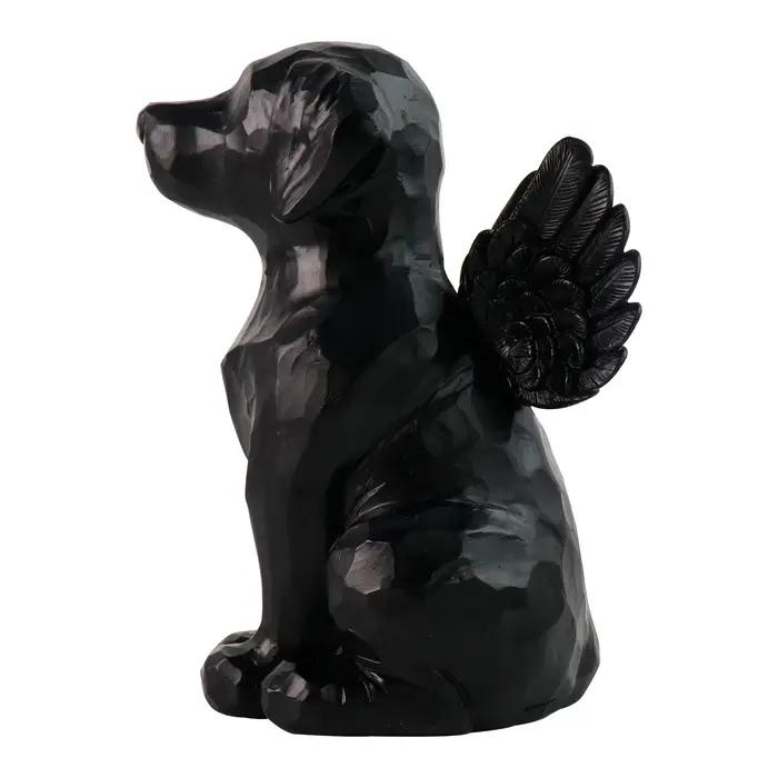 Statue de jardin commémorative d'ange de chien noir personnalisée avec caractéristiques d'urne de crémation