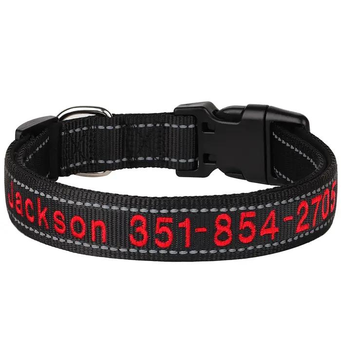 Collier personnalisé en nylon réfléchissant pour chiens et chats, nom et numéro de téléphone, sécurité pour petites et grandes races, collier brodé pour animaux de compagnie