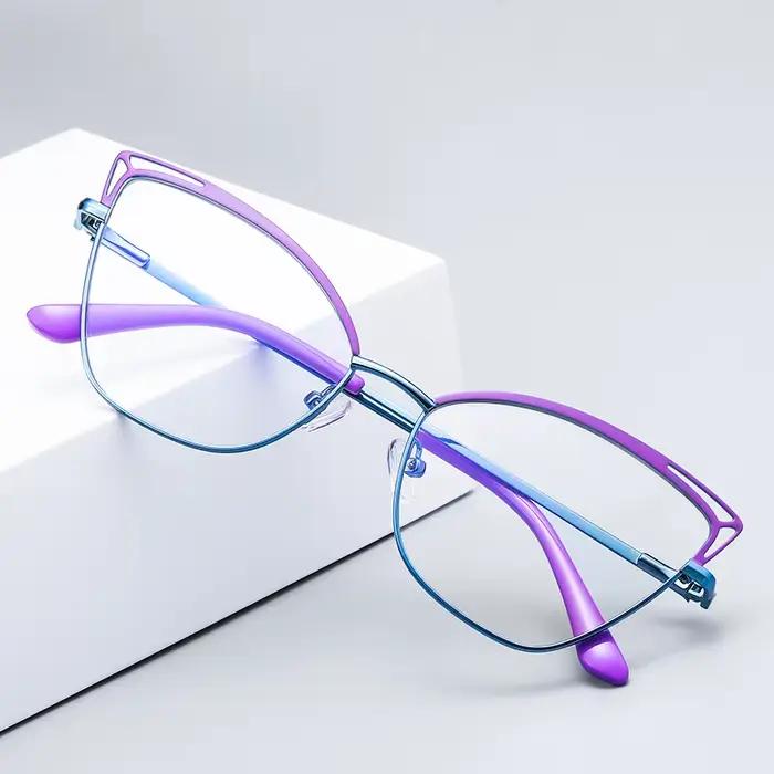 Gmei Design lumière bleue bloquant les femmes oeil de chat lunettes en métal cadre femme Anti Protec