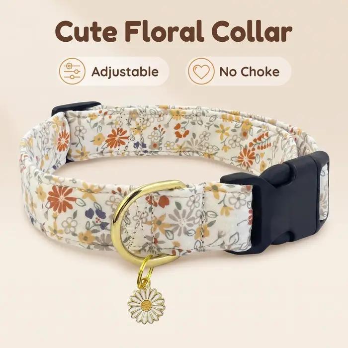Collier pour chien en coton, collier floral mignon pour filles, confortable avec bijoux en chrysanth