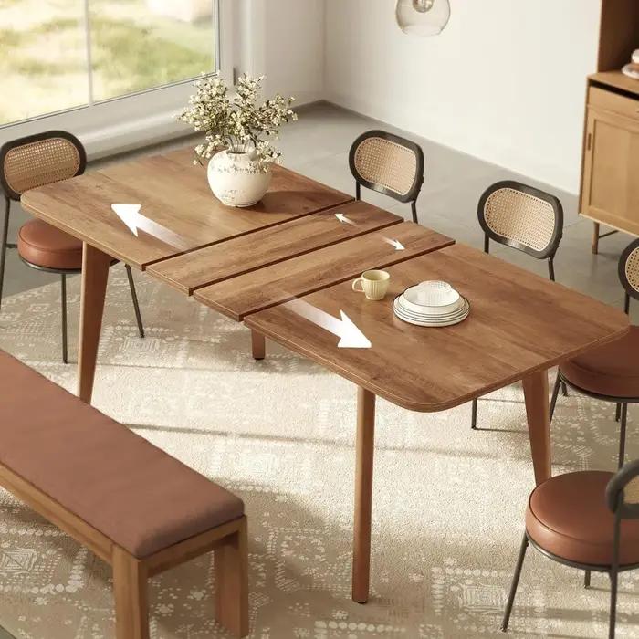 Table à manger pour 4/6/8, table de cuisine extensible avec pieds coniques, transitions incurvées, p