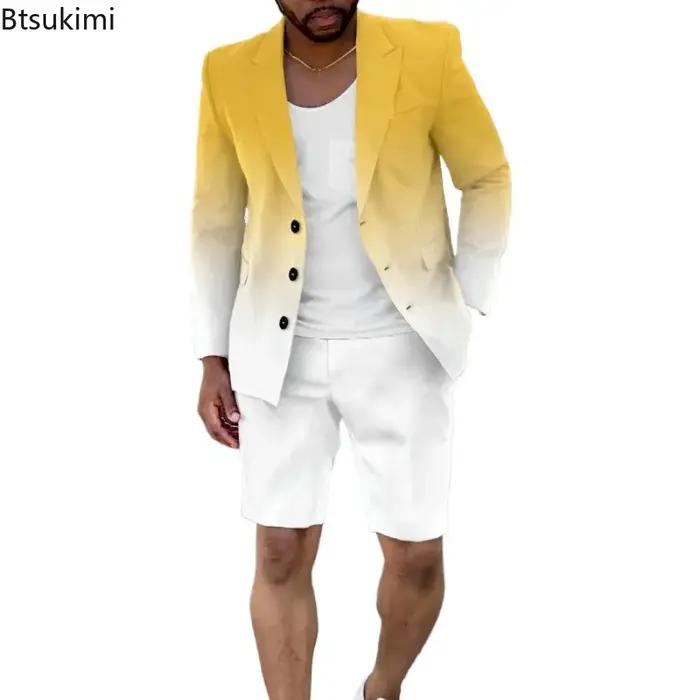Ensemble deux pièces décontracté et élégant pour homme : costume d'été à manches longues et pantalon court