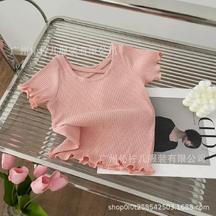 Filles T-Shirt été enfants à manches courtes mince doux hauts Simple couleur unie décontracté