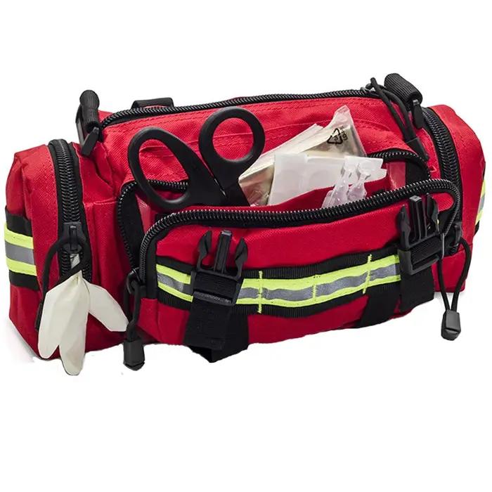 Sac de traumatologie d'urgence pour premiers secours sac rouge coton durable pour paramédicaux et interventions d'urgence avec bandes réfléchissantes