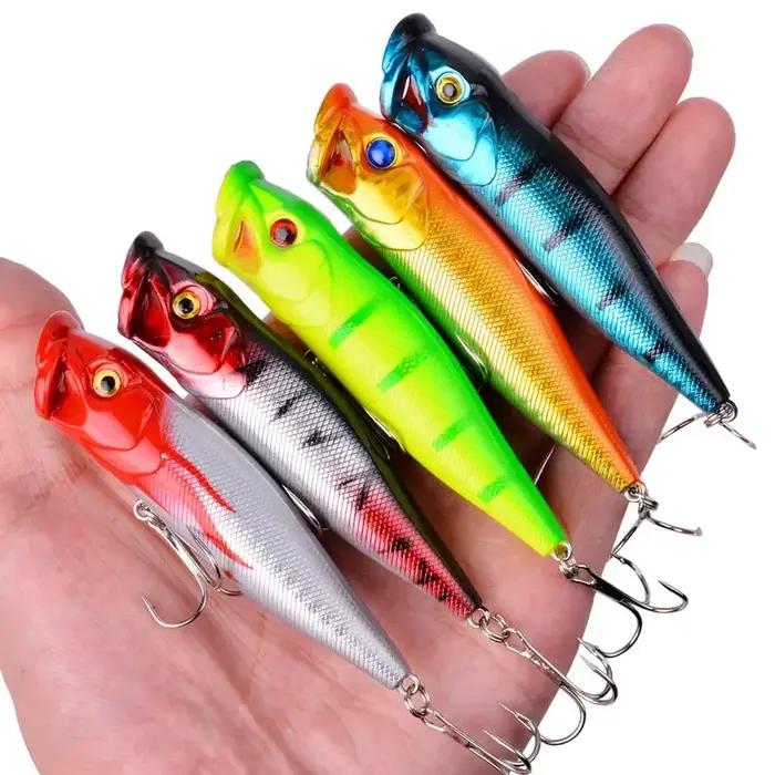 5 pièces leurres de pêche Popper Topwater yeux 3d appâts durs Wobblers artificiels matériel de pêche