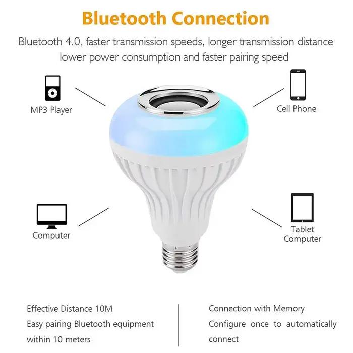 Ampoule LED E27 AC 85-265V 12W, avec haut-parleur Bluetooth, télécommande musicale, lampe RGB à coul