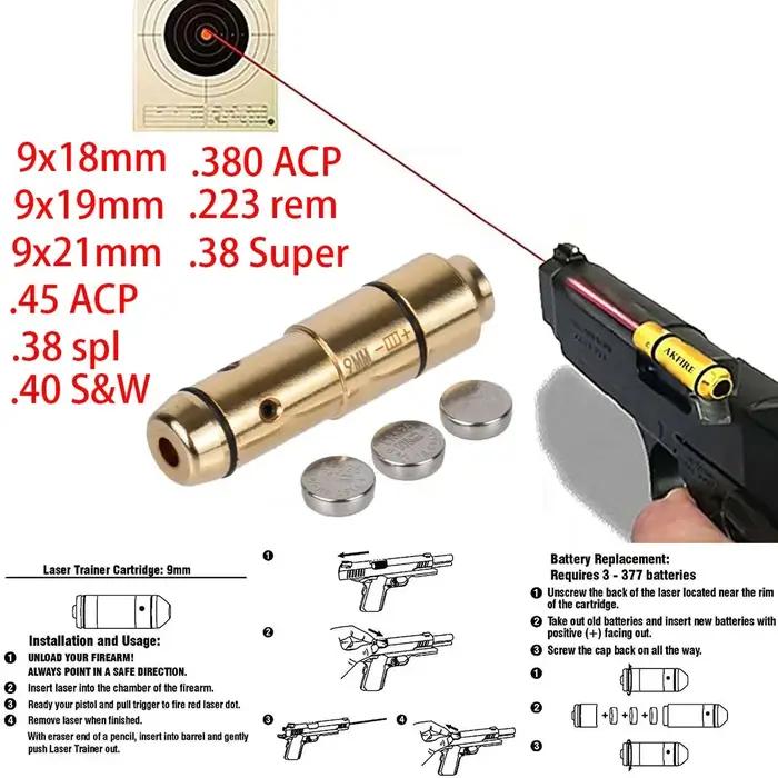 9mm/.380ACP/.40S & W/223Rem/7.62x39 Laser formation balle feu sec formateur cartouche tactique point rouge Lasers formation alésage vue