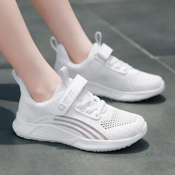 Chaussures de Course en Maille Blanche pour Fille, Baskets de dehors Légères et Colorées, à la Mode,