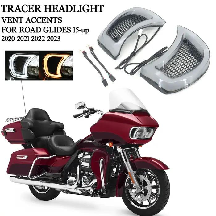 Pour Harley Road Glides 15-UP 2023 2022 2021 2020 NOUVEAU Phare de moto fumé blanc avec accent lumin