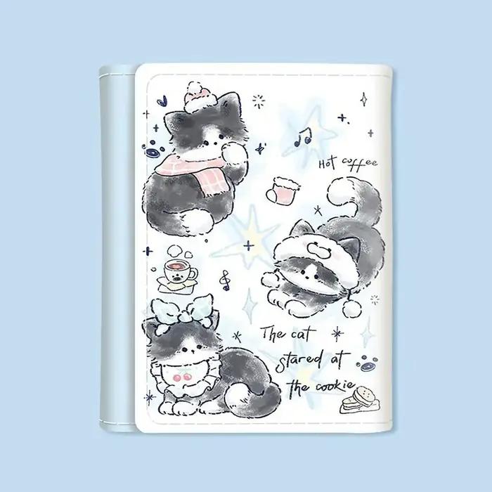 Porte-monnaie en cuir PU pour filles, 3 plis, style INS, porte-cartes de crédit, mignon chaton, chie