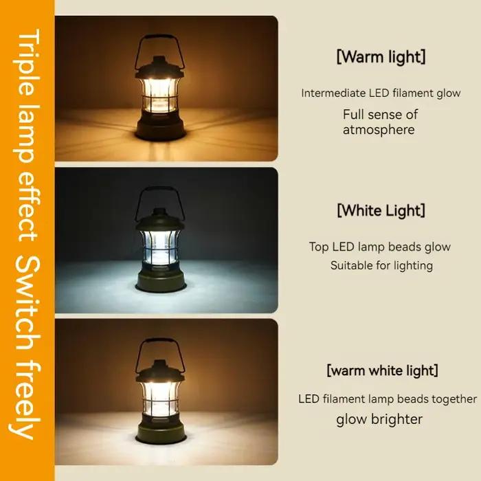 Lampe rétro Portable lanterne de Camping USB Recharge Camping tente voyage lumière Vintage éclairage