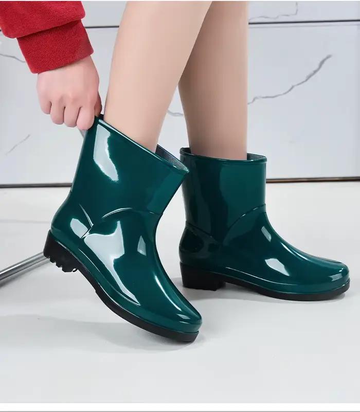 Bottes de pluie mi-mollet pour femmes, imperméables, antidérapantes, chaussures de sécurité de travail, résistantes aux acides, en PVC, confortables, talon épais, extérieur