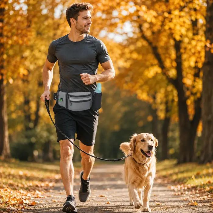 Sac banane pour chien multifonctionnel avec compartiment pour friandises jouets et porte-bouteille idéal pour promenade entraînement et randonnée