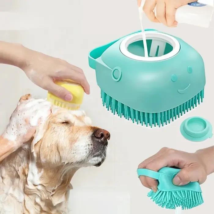 Brosse de bain pour chien, distributeur de shampoing pour massage des animaux, outil de toilettage à poils en caoutchouc pour chiens et chats