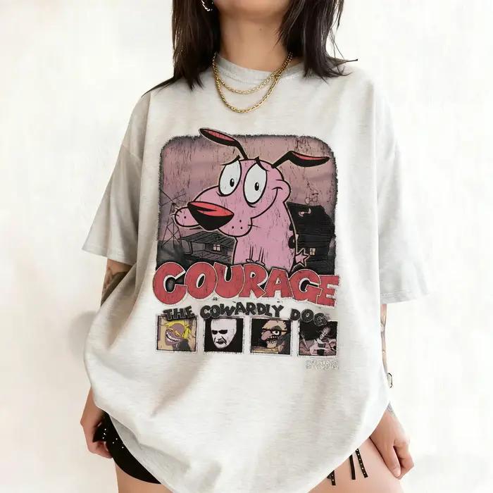 Vintage Courage le chien lâches dessin animé imprimé T-Shirt à manches courtes rétro unisexe graphique T-Shirt 90s nostalgie été Streetwear T-Shirt
