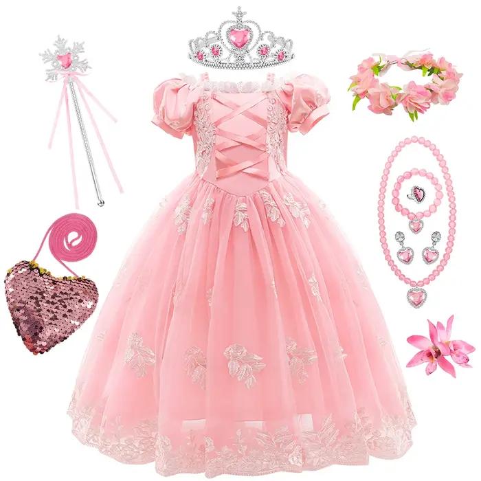 Robe de princesse rose Raiponce pour filles, costume de cosplay, robe élégante pour enfants, carnava
