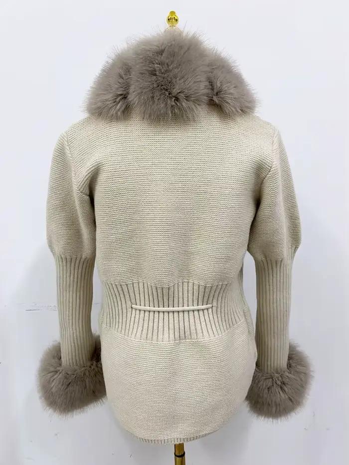 ZADORIN automne hiver femmes fausse fourrure manteau de luxe tricoté pull fourrure Cardigan col déta