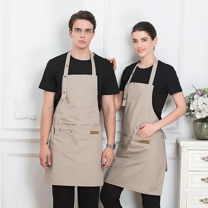 Tabliers de cuisine avec logo personnalisé pour femmes et hommes, chef de travail, restaurant, bar, boutique, café, beauté des ongles, uniforme professionnel élégant