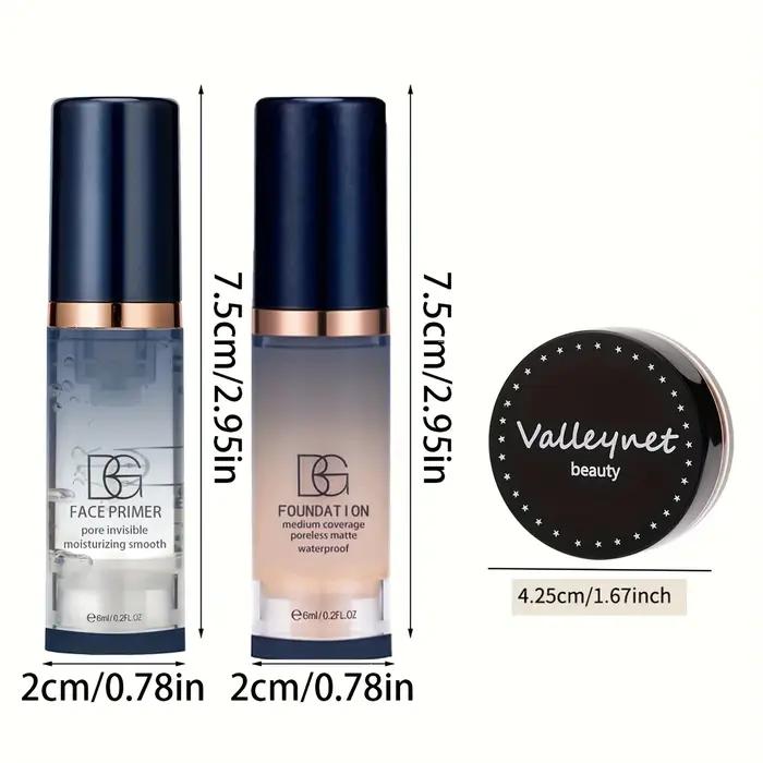 Ensemble de maquillage en velours 3 pièces fond de teint base anticernes effet mat pour débutants voyage femme occasions spéciales