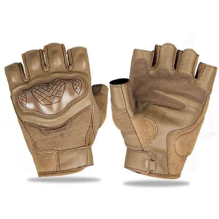 Gants tactiques mi-doigts peau de mouton - Antidérapants anti-chocs confortables protection chasse