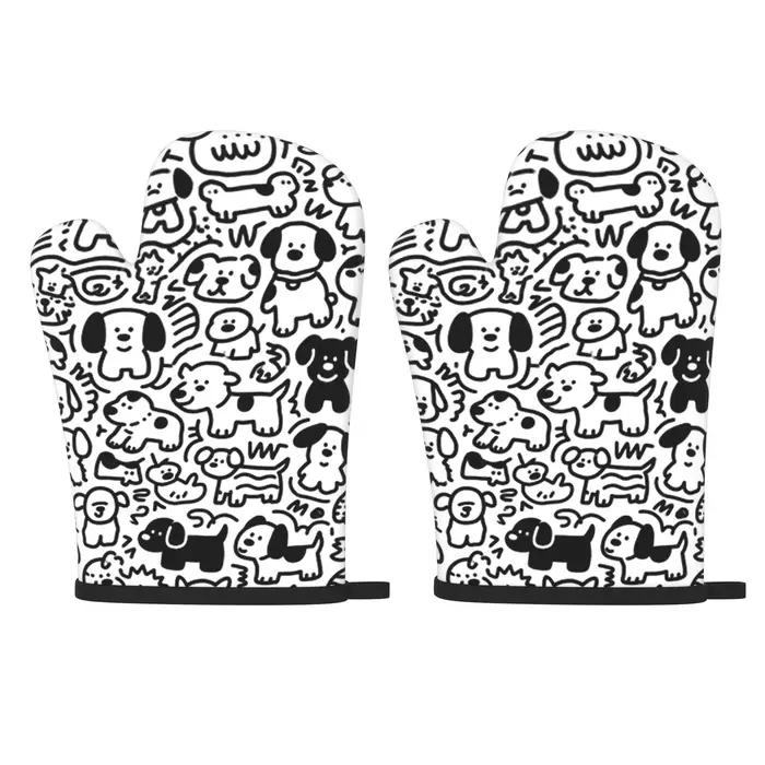 Ensemble de 2 gants de cuisine résistants à la chaleur avec imprimé chien de dessin animé pour la cuisson et la pâtisserie