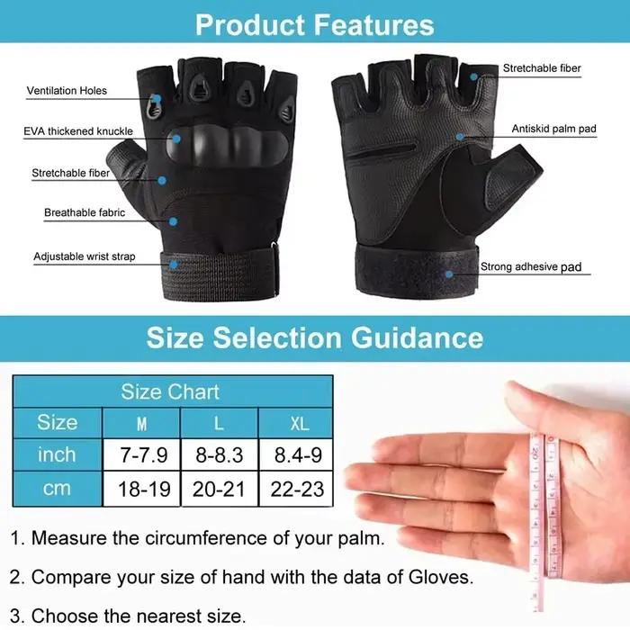 Gants tactiques mi-doigts anti-dérapants pour paintball airsoft chasse vélo hommes - Équipement de protection