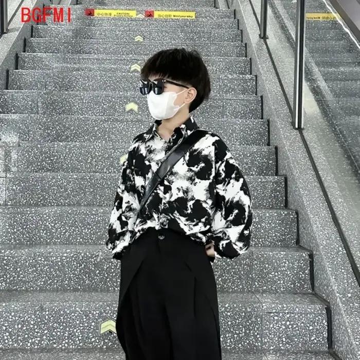 Tenue chemise pour adolescent de 4 à 14 ans, vêtements à la mode pour enfants, nouvelle chemise coréenne avec peinture à l'encre et pantalon de costume à jambes larges, nouvelle collection printemps e