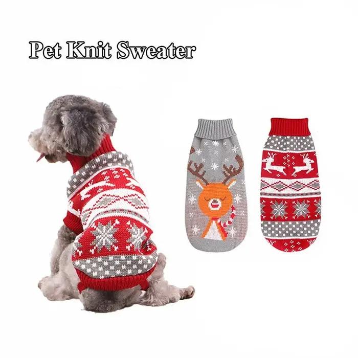 Pull de Noël moche en forme de renne pour chien, vêtement tricoté d'hiver pour animaux de compagnie, pull chaud à col roulé, tenue pour chiens de taille moyenne et grande pour occasions spéciales