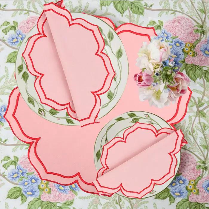 Serviettes à bord brodé en forme de Lotus, 4 pièces/ensemble, napperons épais en pur coton respirant