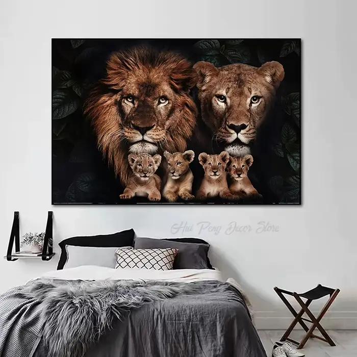 Affiche d'animaux de la famille de Lion, imprimés sur toile, peinture murale moderne, image d'art esthétique pour salon, décoration de maison