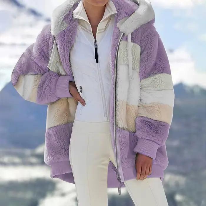 Manteau en peluche pour femme, veste à capuche avec fermeture éclair, décontractée, surdimensionnée,
