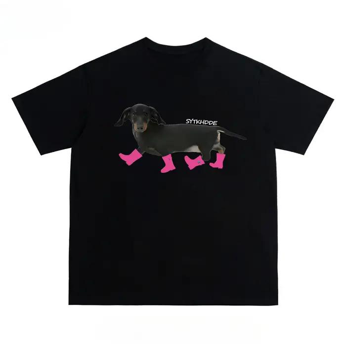 T-shirts à manches courtes pour femmes, Streetwear américain, Style teckel, imprimé chien, Couple de