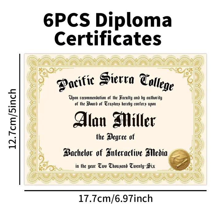 6 cartes de diplôme personnalisées, nom, établissement scolaire, diplôme et année personnalisés, faux diplôme de remise de diplôme, pour accessoire photo de fête ou carte postale
