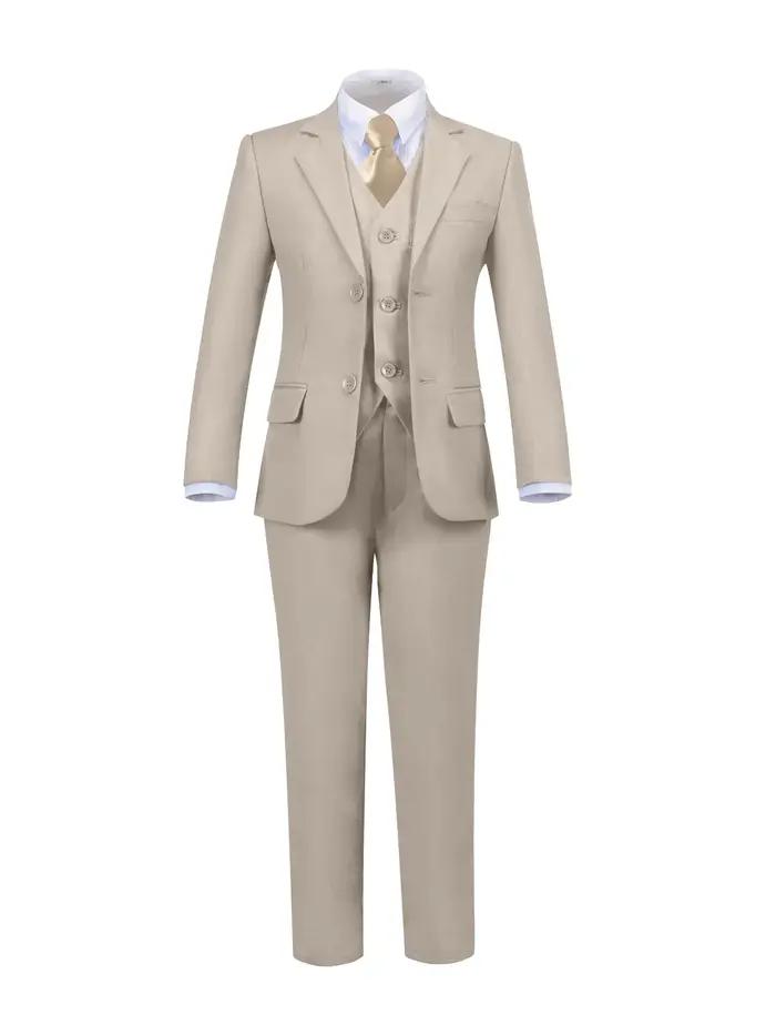 Costume 5 pièces pour garçons : veste, gilet, pantalon, chemise, cravate – Idéal pour mariage, anniv