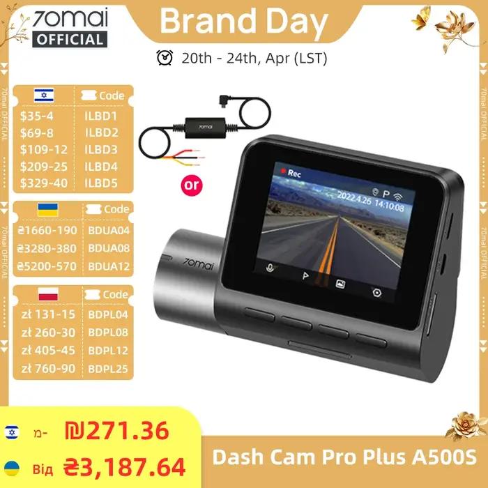 70mai-Caméra avant DVR de voiture avec vision nocturne, caméra de tableau de bord Pro Plus, GPS inté