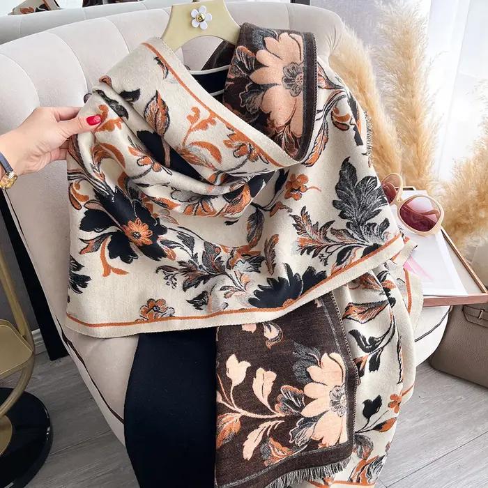 Écharpe chaude à carreaux en faux cachemire pour femme – Châle Pashmina épais, foulard d'hiver
