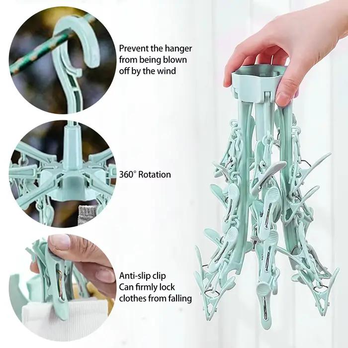 Sèche-linge pliant à 24 Clips, cintre rotatif, coupe-vent, chaussettes, sous-vêtements, support de séchage, rangement à domicile, nouveau, livraison directe