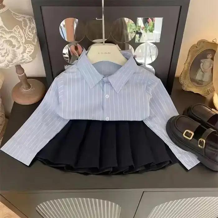 Ensemble de Vêtements pour Bébé Fille, Chemise et Jupe Plissée, Tenue à la Mode, Printemps, Automne,