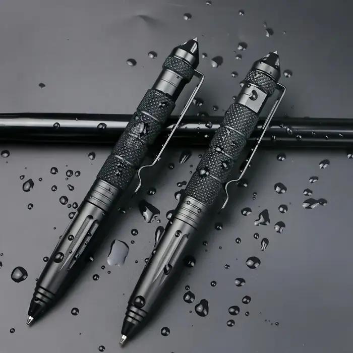 Stylo de survie tactique multifonctionnel EDC noir en acier tungstène pour la défense personnelle en extérieur