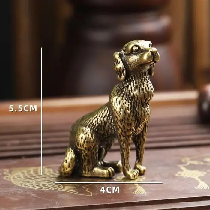 Mini-figurine de chien porte-bonheur en cuivre vintage