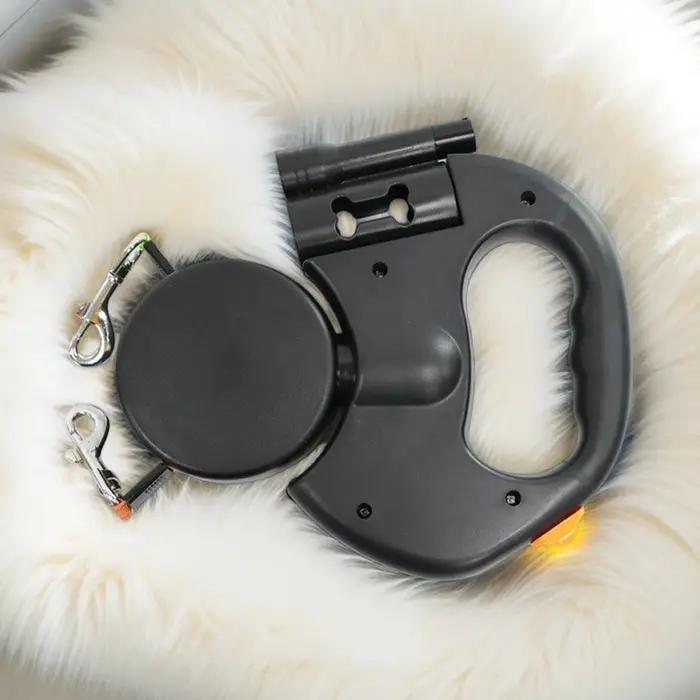 Laisse rétractable double pour chien avec lumière LED