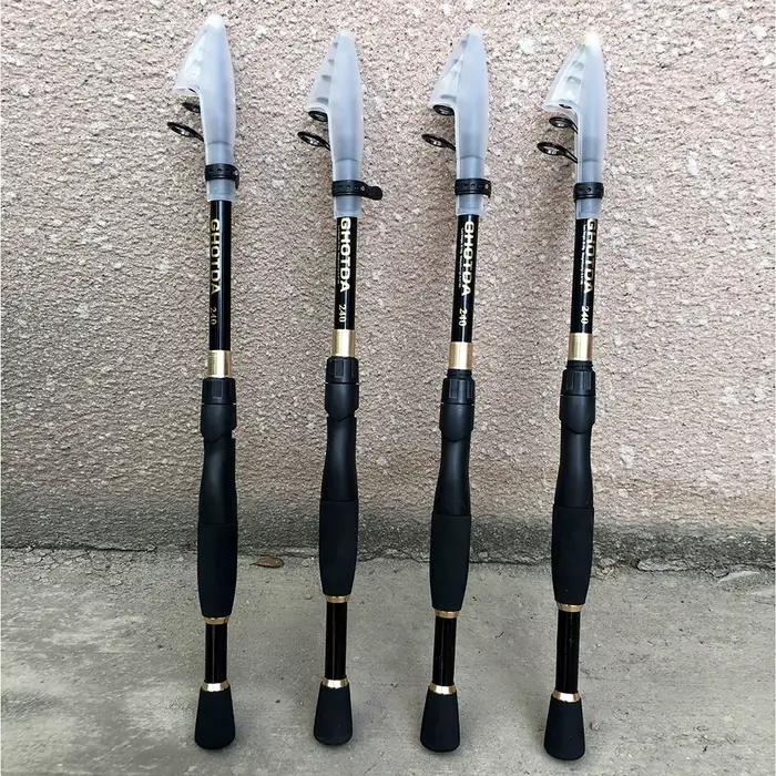 Canne à pêche télescopique 1.6-2.4m ultra légère spinning casting carbone leurres 10-30g accessoires