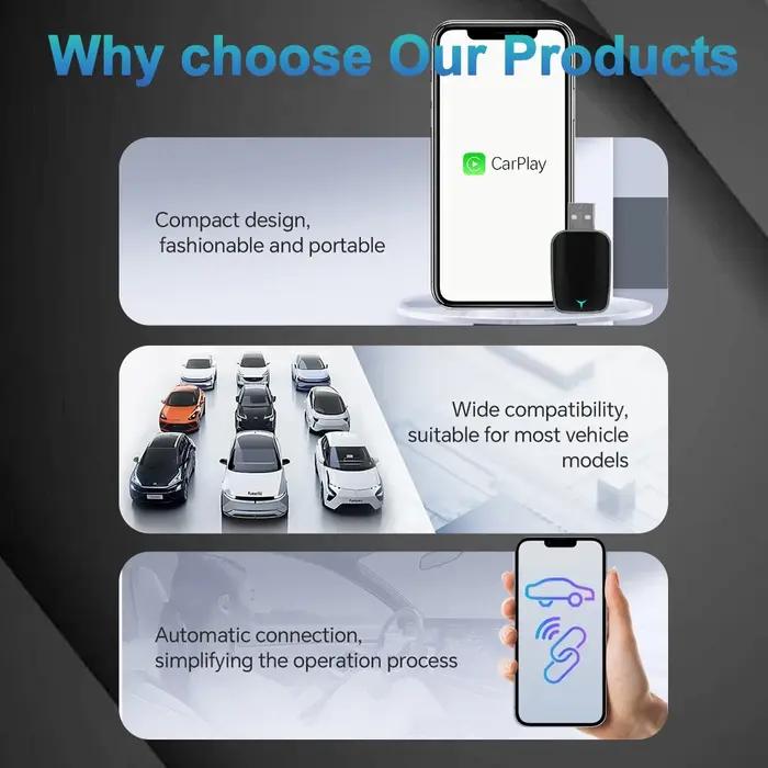 Boitier AI 2025 2 en 1 sans fil Carplay Android Auto Plug And Play pour mettre à niveau la voiture filaire vers sans fil pour connectivité Bluetooth et Wi-Fi occasions spéciales