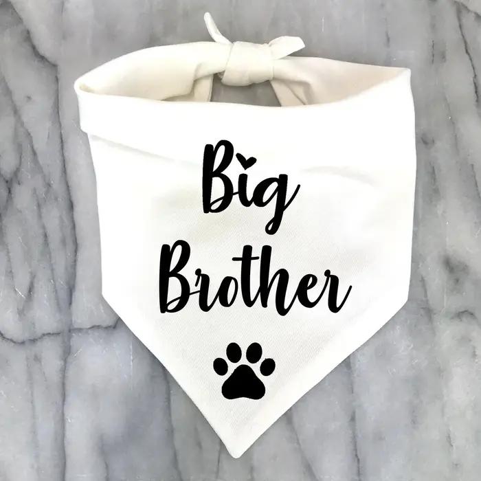 Bandana pour chien Big Brother élégant pour photos d'annonce de grossesse, révélation du sexe, adoption de chiot, noir et blanc