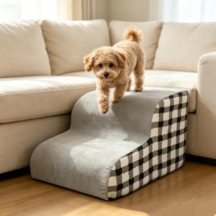 Escalier sécurisé pour chien en 2 étapes, rampes en mousse haute densité, marches antidérapantes pour animaux de compagnie âgés, animaux souffrant de douleurs articulaires, échelle pour canapé-lit