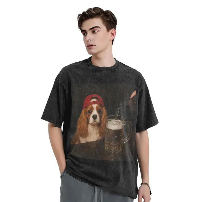 T-shirt Cavalier King Charles Spaniel buvant de la bière pour homme et femme à manches courtes style décontracté occasiونs décontractées
